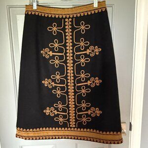 Boden Icons Black and Gold Embroidered A-line Skirt- NWOT - Size 8
